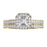 0.55 Carat (ctw) 14K Yellow Gold Princess & Round Cut Diamond Ladies Halo Engagement Bridal Ring With Matching Band Set 1/2 CT