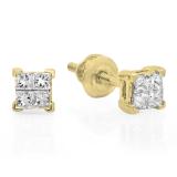 0.33 Carat (ctw) 10K Yellow Gold Real Princess Cut Diamond Ladies Invisible Stud Earrings 1/3 CT