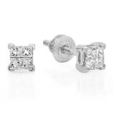 0.33 Carat (ctw) 18K White Gold Real Princess Cut Diamond Ladies Invisible Stud Earrings 1/3 CT