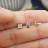 0.33 Carat (ctw) 18K White Gold Real Princess Cut Diamond Ladies Invisible Stud Earrings 1/3 CT