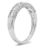 0.75 Carat (ctw) 14K White Gold Princess & Round Diamond Ladies Anniversary Wedding Matching Band Stackable Ring 3/4 CT