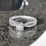0.50 Carat (ctw) 14K White Gold Round Diamond Ladies Solitaire With Accents Bridal Split Shank Engagement Ring 1/2 CT