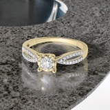 0.50 Carat (ctw) 18K Yellow Gold Round Diamond Ladies Solitaire With Accents Bridal Split Shank Engagement Ring 1/2 CT