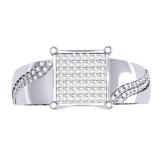 0.20 Carat (ctw) Sterling Silver Round Diamond Ladies Bridal Square Frame Micro Pave Promise Ring 1/5 CT