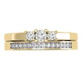 0.33 Carat (ctw) 10K Yellow Gold Round Cut Diamond Ladies Bridal Engagement 3 Stone Ring With Matching Wedding Band Set 1/3 CT