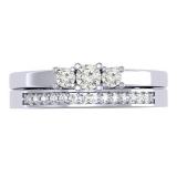 0.33 Carat (ctw) 14K White Gold Round Cut Diamond Ladies Bridal Engagement 3 Stone Ring With Matching Wedding Band Set 1/3 CT