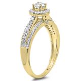 0.75 Carat (ctw) 10K Yellow Gold Round Cut Diamond Ladies Bridal Halo Style Engagement Ring 3/4 CT