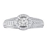 0.75 Carat (ctw) 14K White Gold Round Cut Diamond Ladies Bridal Halo Style Engagement Ring 3/4 CT