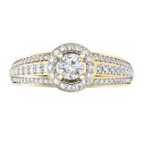 0.75 Carat (ctw) 14K Yellow Gold Round Cut Diamond Ladies Bridal Halo Style Engagement Ring 3/4 CT