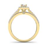 0.75 Carat (ctw) 14K Yellow Gold Round Cut Diamond Ladies Bridal Halo Style Engagement Ring 3/4 CT