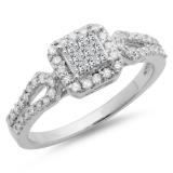 0.60 Carat (ctw) 10K White Gold Princess & Round Cut Diamond Ladies Split Shank Bridal Engagement Ring