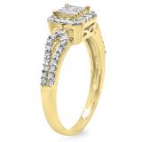 0.60 Carat (ctw) 10K Yellow Gold Princess & Round Cut Diamond Ladies Split Shank Bridal Engagement Ring
