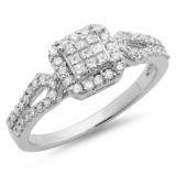 0.60 Carat (ctw) 18K White Gold Princess & Round Cut Diamond Ladies Split Shank Bridal Engagement Ring