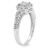 0.60 Carat (ctw) 18K White Gold Princess & Round Cut Diamond Ladies Split Shank Bridal Engagement Ring