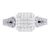 0.60 Carat (ctw) 18K White Gold Princess & Round Cut Diamond Ladies Split Shank Bridal Engagement Ring