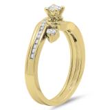 0.50 Carat (ctw) 10K Yellow Gold Round Diamond Ladies Bridal Twisted Swirl Engagement Ring With Matching Band Set 1/2 CT