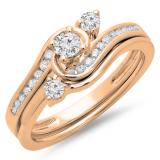 0.50 Carat (ctw) 14K Rose Gold Round Diamond Ladies Bridal Twisted Swirl Engagement Ring With Matching Band Set 1/2 CT