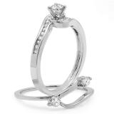 0.50 Carat (ctw) 18K White Gold Round Diamond Ladies Bridal Twisted Swirl Engagement Ring With Matching Band Set 1/2 CT
