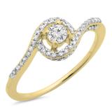 0.50 Carat (ctw) 10K Yellow Gold Round Cut Diamond Ladies Twisted Swirl Bridal Halo Engagement Ring 1/2 CT