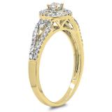 0.60 Carat (ctw) 10K Yellow Gold Round Cut Diamond Ladies Split Shank Vintage Style Bridal Halo Engagement Ring