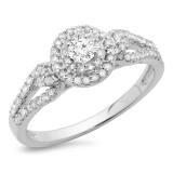 0.60 Carat (ctw) 18K White Gold Round Cut Diamond Ladies Split Shank Vintage Style Bridal Halo Engagement Ring