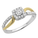 0.55 Carat (ctw) 14K Two Tone Gold Round Cut Diamond Ladies Split Shank Bridal Halo Engagement Ring 1/2 CT