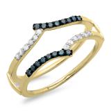 0.25 Carat (ctw) 10K Yellow Gold Round White & Blue Diamond Ladies Anniversary Wedding Band Guard Double Ring 1/4 CT