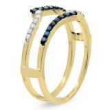 0.25 Carat (ctw) 10K Yellow Gold Round White & Blue Diamond Ladies Anniversary Wedding Band Guard Double Ring 1/4 CT