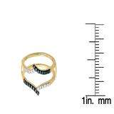 0.25 Carat (ctw) 10K Yellow Gold Round White & Blue Diamond Ladies Anniversary Wedding Band Guard Double Ring 1/4 CT