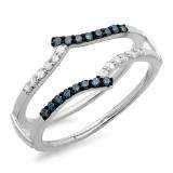 0.25 Carat (ctw) 14K White Gold Round White & Blue Diamond Ladies Anniversary Wedding Band Guard Double Ring 1/4 CT