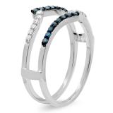 0.25 Carat (ctw) 14K White Gold Round White & Blue Diamond Ladies Anniversary Wedding Band Guard Double Ring 1/4 CT