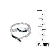 0.25 Carat (ctw) 14K White Gold Round White & Blue Diamond Ladies Anniversary Wedding Band Guard Double Ring 1/4 CT