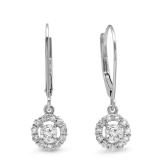 0.55 Carat (ctw) 10K White Gold Round Cut Diamond Ladies Cluster Halo Style Drop Earrings 1/2 CT