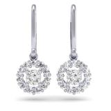 0.55 Carat (ctw) 10K White Gold Round Cut Diamond Ladies Cluster Halo Style Drop Earrings 1/2 CT