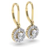 0.55 Carat (ctw) 10K Yellow Gold Round Cut Diamond Ladies Cluster Halo Style Drop Earrings 1/2 CT