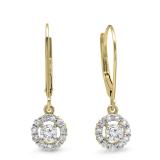 0.55 Carat (ctw) 14K Yellow Gold Round Cut Diamond Ladies Cluster Halo Style Drop Earrings 1/2 CT
