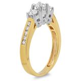 1.00 Carat (ctw) 14K Two Tone Gold Round Cut Diamond Ladies 3 Stone Bridal Engagement Ring 1 CT