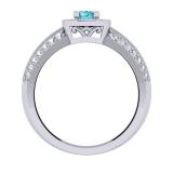 0.70 Carat (ctw) 14K White Gold Round Blue & White Diamond Ladies Bridal Vintage Style Milgrain Halo Engagement Ring 3/4 CT