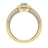 0.70 Carat (ctw) 14K Yellow Gold Round Blue & White Diamond Ladies Bridal Vintage Style Milgrain Halo Engagement Ring 3/4 CT