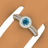 0.70 Carat (ctw) 14K Yellow Gold Round Blue & White Diamond Ladies Bridal Vintage Style Milgrain Halo Engagement Ring 3/4 CT