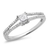 0.50 Carat (ctw) 14K White Gold Princess & Round Diamond Ladies Solitaire With Accents Bridal Split Shank Engagement Ring 1/2 CT
