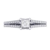 0.50 Carat (ctw) 14K White Gold Princess & Round Diamond Ladies Solitaire With Accents Bridal Split Shank Engagement Ring 1/2 CT