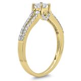 0.50 Carat (ctw) 18K Yellow Gold Princess & Round Diamond Ladies Solitaire With Accents Bridal Split Shank Engagement Ring 1/2 CT