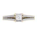 0.50 Carat (ctw) 18K Yellow Gold Princess & Round Diamond Ladies Solitaire With Accents Bridal Split Shank Engagement Ring 1/2 CT