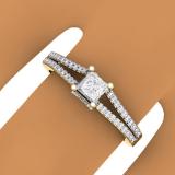 0.50 Carat (ctw) 18K Yellow Gold Princess & Round Diamond Ladies Solitaire With Accents Bridal Split Shank Engagement Ring 1/2 CT