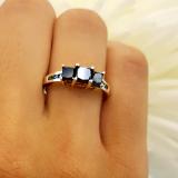 1.25 Carat (ctw) Sterling Silver Princess & Round Black Diamond Ladies Bridal 3 Stone Engagement Ring 1 1/4 CT