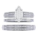 0.30 Carat (ctw) 10K White Gold Round Cut Diamond Men & Women's Micro Pave Engagement Ring Trio Bridal Set 1/3 CT