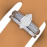 0.30 Carat (ctw) 10K White Gold Round Cut Diamond Men & Women's Micro Pave Engagement Ring Trio Bridal Set 1/3 CT