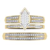 0.30 Carat (ctw) 10K Yellow Gold Round Cut Diamond Men & Women's Micro Pave Engagement Ring Trio Bridal Set 1/3 CT