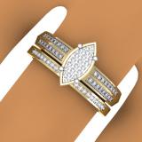 0.30 Carat (ctw) 10K Yellow Gold Round Cut Diamond Men & Women's Micro Pave Engagement Ring Trio Bridal Set 1/3 CT